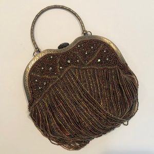Beaded And Rhinestone Evening Bag With Shell Closure